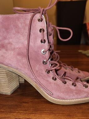 Jeffrey Campbell Dusty Rose Suede Lace-Up Heeled Ankle Boots